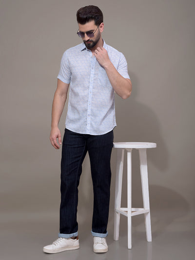 Blue Printed Linen Shirt-Men Shirts-Crimsoune Club