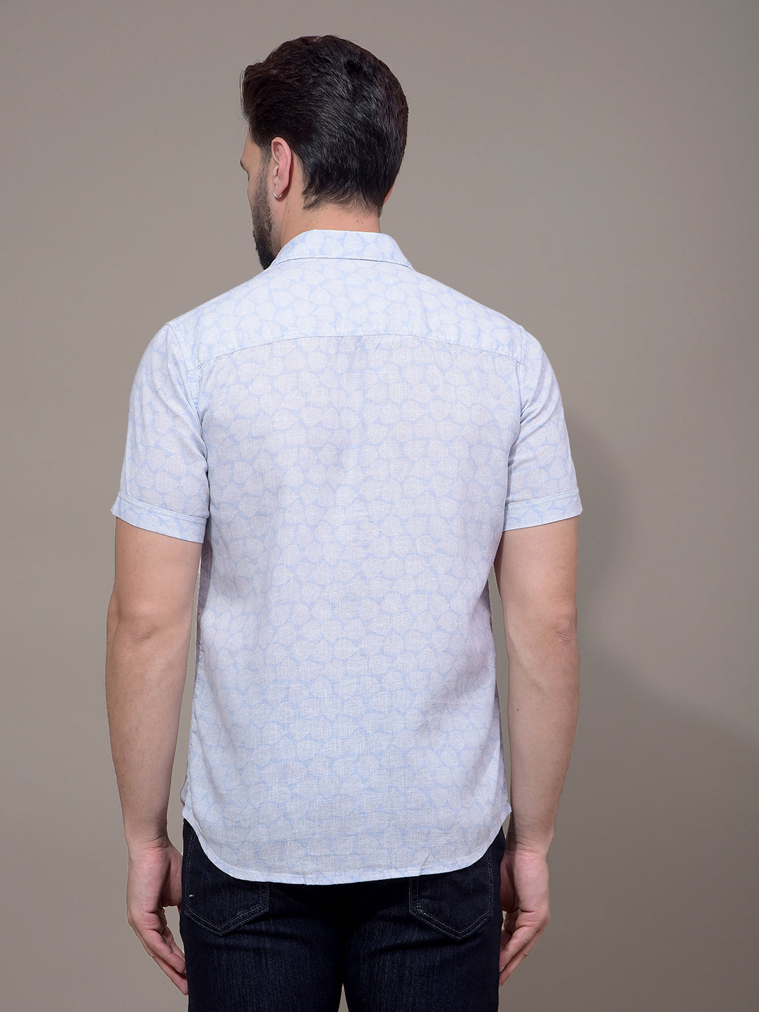 Blue Printed Linen Shirt-Men Shirts-Crimsoune Club