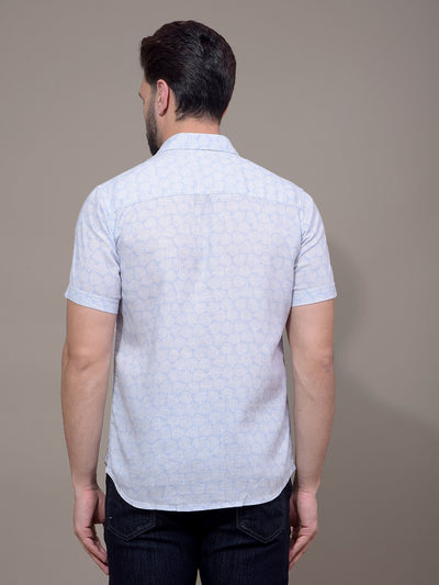 Blue Printed Linen Shirt-Men Shirts-Crimsoune Club