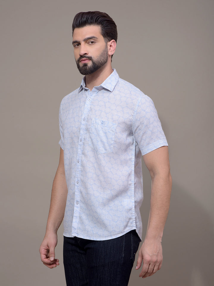 Blue Printed Linen Shirt-Men Shirts-Crimsoune Club