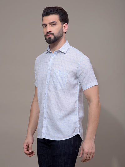 Blue Printed Linen Shirt-Men Shirts-Crimsoune Club