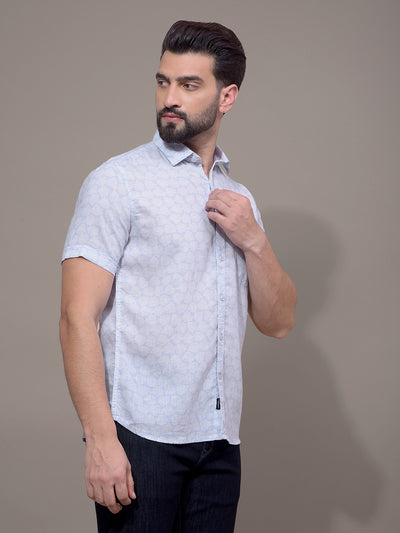 Blue Printed Linen Shirt-Men Shirts-Crimsoune Club