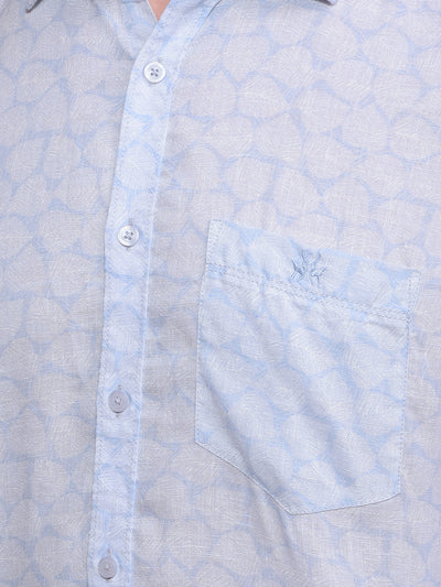 Blue Printed Linen Shirt-Men Shirts-Crimsoune Club