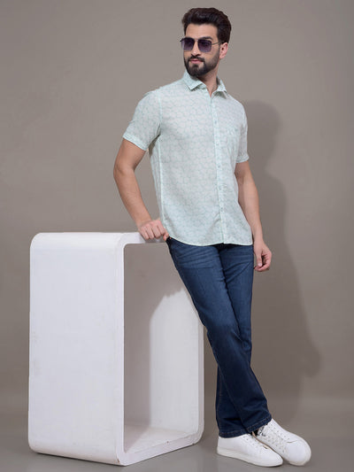 Green Printed Linen Shirt-Men Shirts-Crimsoune Club