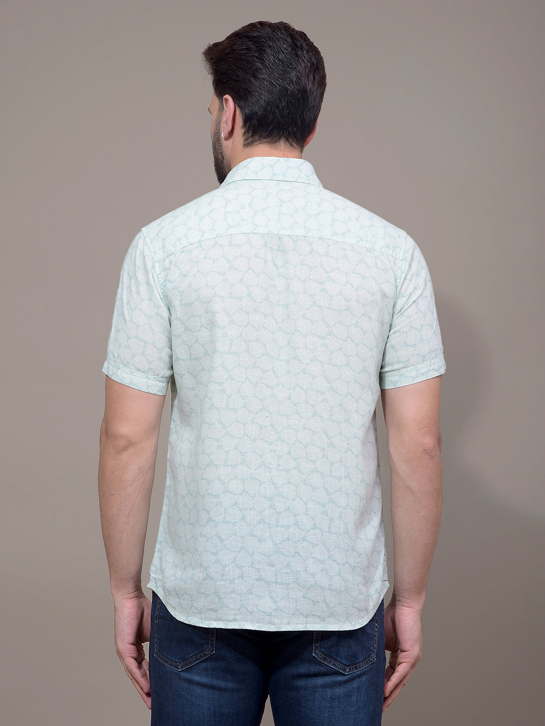 Green Printed Linen Shirt-Men Shirts-Crimsoune Club