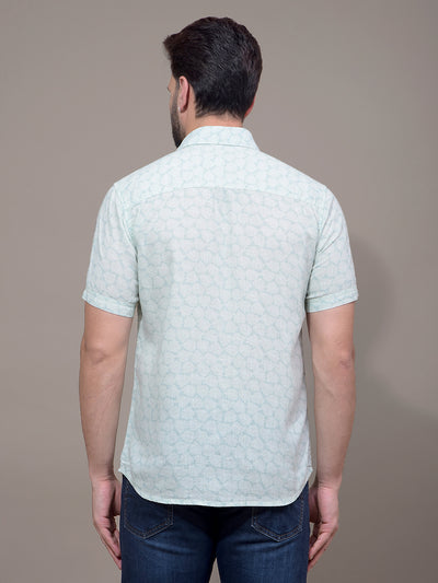 Green Printed Linen Shirt-Men Shirts-Crimsoune Club