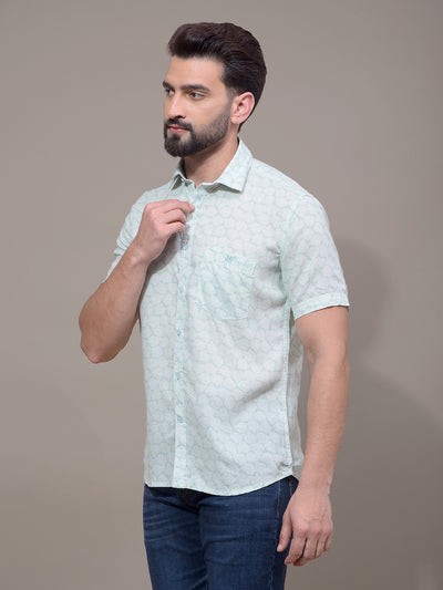 Green Printed Linen Shirt-Men Shirts-Crimsoune Club