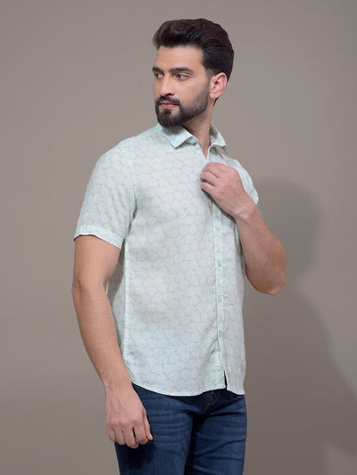 Green Printed Linen Shirt-Men Shirts-Crimsoune Club