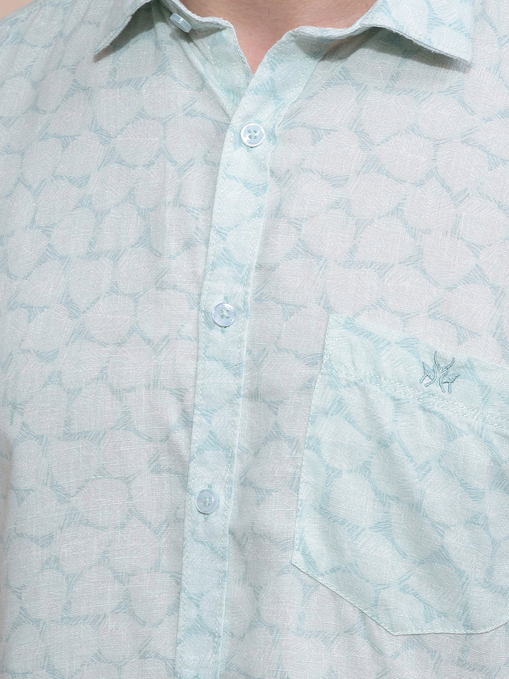 Green Printed Linen Shirt-Men Shirts-Crimsoune Club