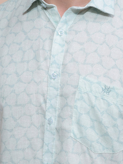 Green Printed Linen Shirt-Men Shirts-Crimsoune Club