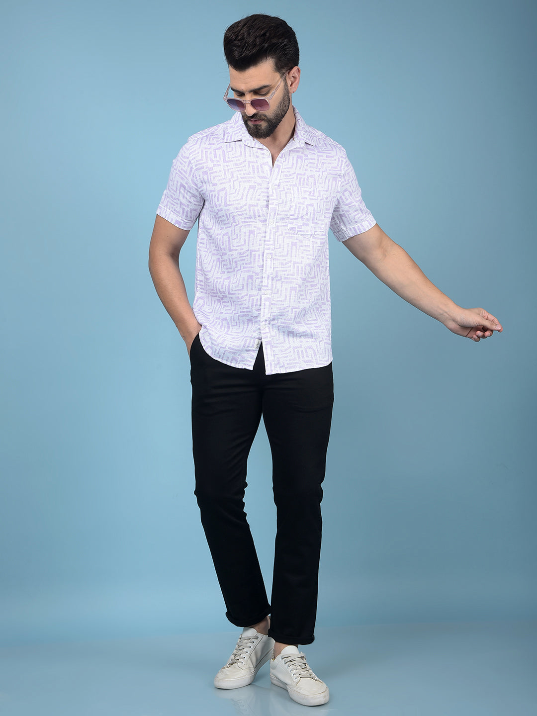 Purple Printed 100% Cotton Shirt-Men Shirts-Crimsoune Club