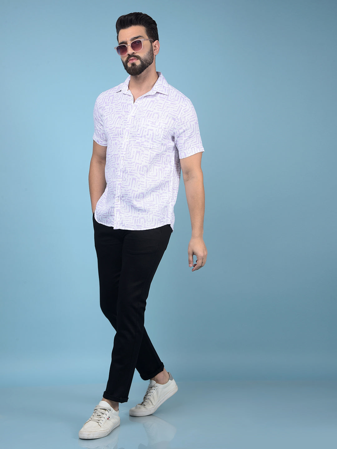 Purple Printed 100% Cotton Shirt-Men Shirts-Crimsoune Club
