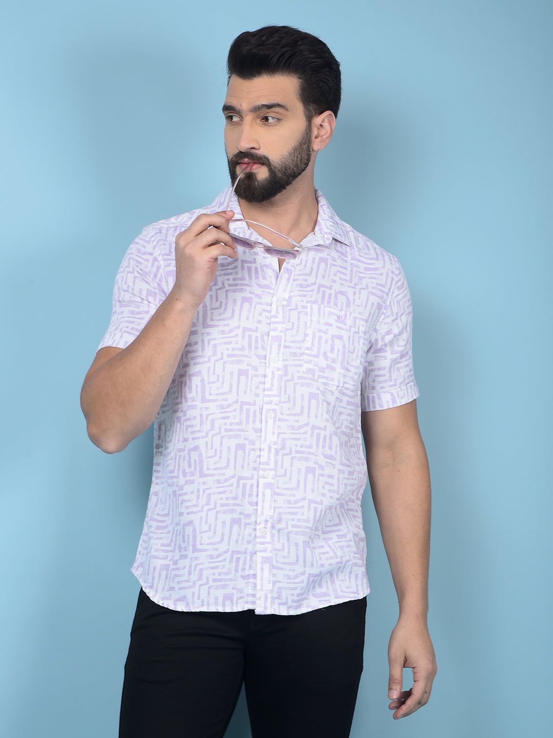Purple Printed 100% Cotton Shirt-Men Shirts-Crimsoune Club