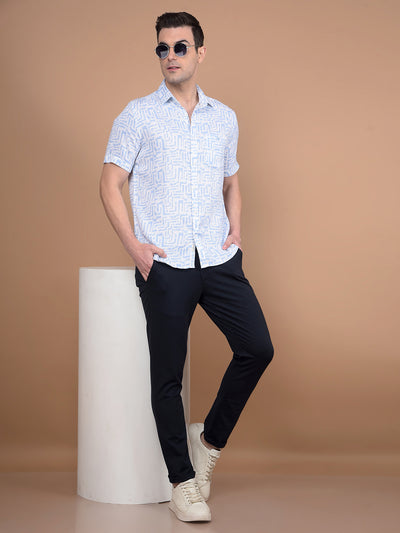 Blue Printed 100% Cotton Shirt-Men Shirts-Crimsoune Club
