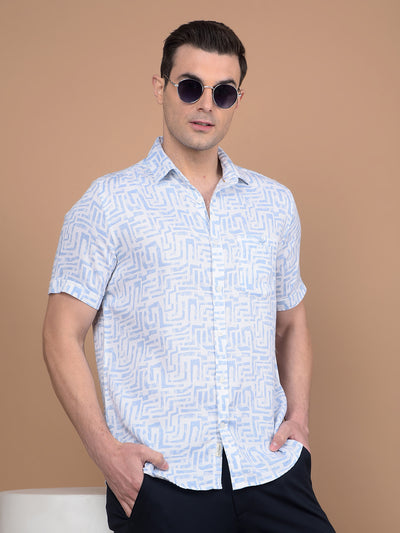 Blue Printed 100% Cotton Shirt-Men Shirts-Crimsoune Club
