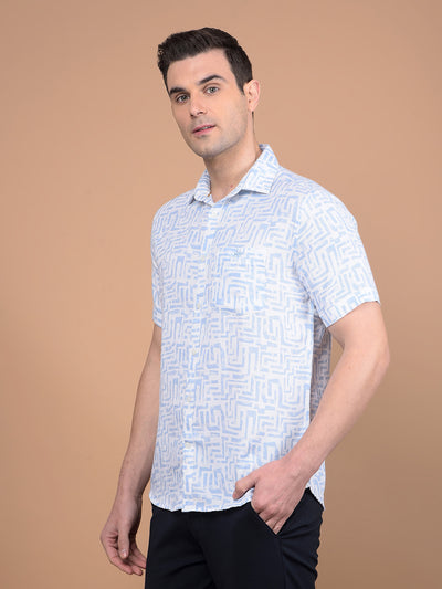 Blue Printed 100% Cotton Shirt-Men Shirts-Crimsoune Club