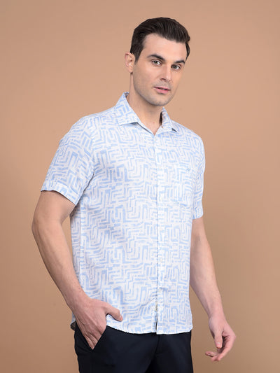 Blue Printed 100% Cotton Shirt-Men Shirts-Crimsoune Club
