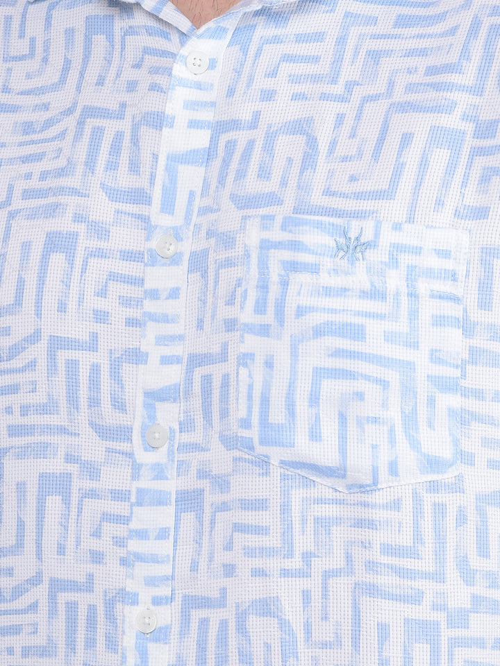 Blue Printed 100% Cotton Shirt-Men Shirts-Crimsoune Club