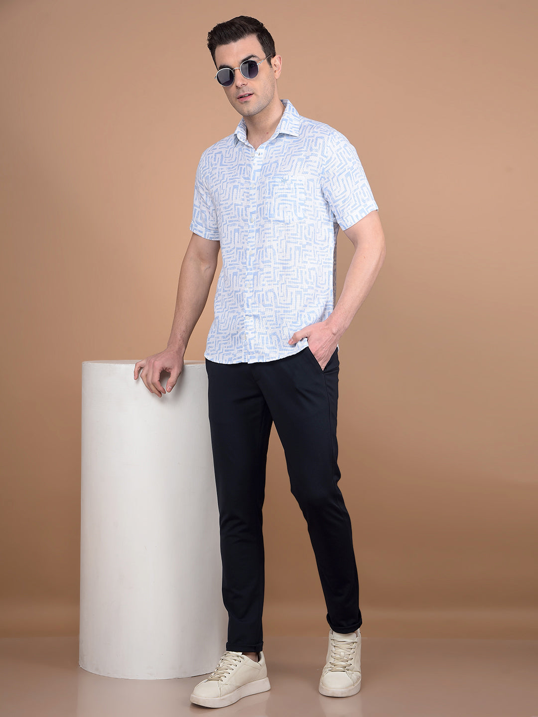 Blue Printed 100% Cotton Shirt-Men Shirts-Crimsoune Club