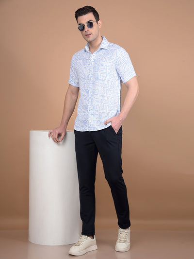 Blue Printed 100% Cotton Shirt-Men Shirts-Crimsoune Club