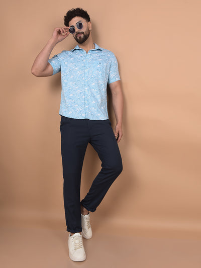 Blue Textured Print Shirt-Men Shirts-Crimsoune Club