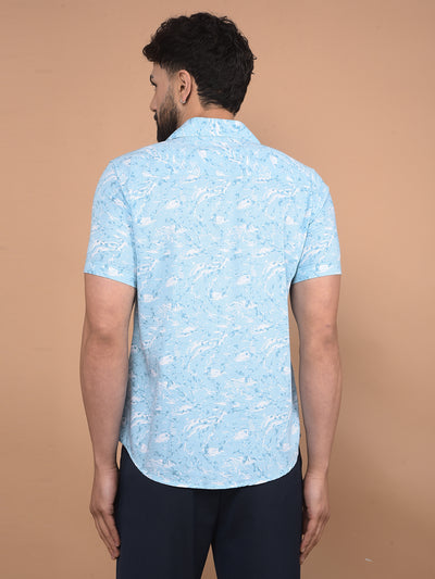 Blue Textured Print Shirt-Men Shirts-Crimsoune Club