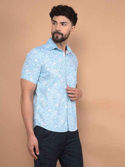 Blue Textured Print Shirt-Men Shirts-Crimsoune Club