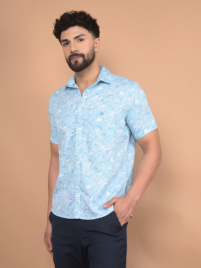 Blue Textured Print Shirt-Men Shirts-Crimsoune Club