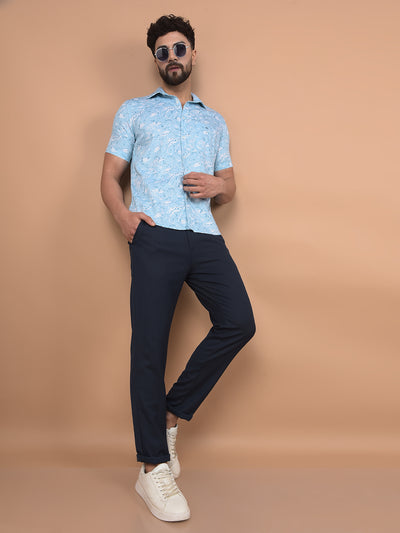 Blue Textured Print Shirt-Men Shirts-Crimsoune Club