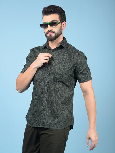 Green Printed 100% Cotton Shirt-Men Shirts-Crimsoune Club
