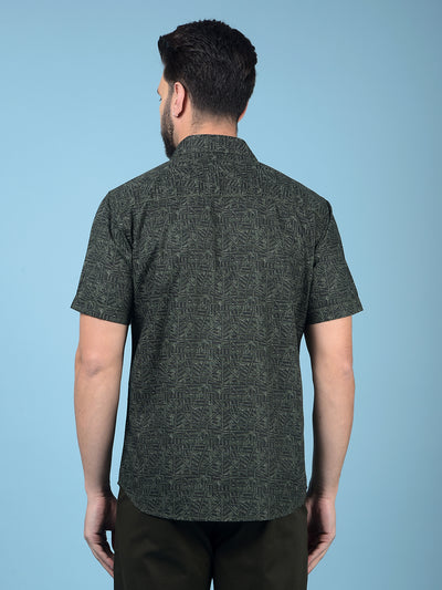 Green Printed 100% Cotton Shirt-Men Shirts-Crimsoune Club