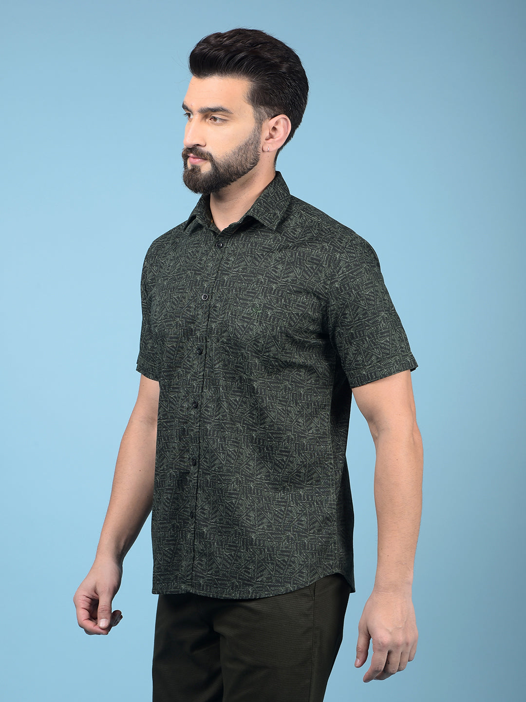 Green Printed 100% Cotton Shirt-Men Shirts-Crimsoune Club