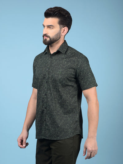 Green Printed 100% Cotton Shirt-Men Shirts-Crimsoune Club