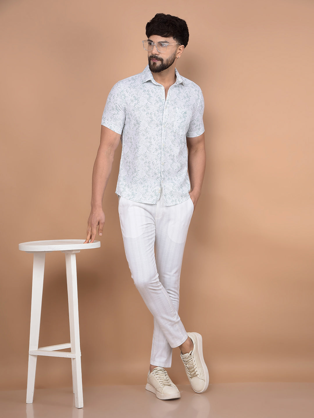 Green Floral Print 100% Cotton Shirt-Men Shirts-Crimsoune Club
