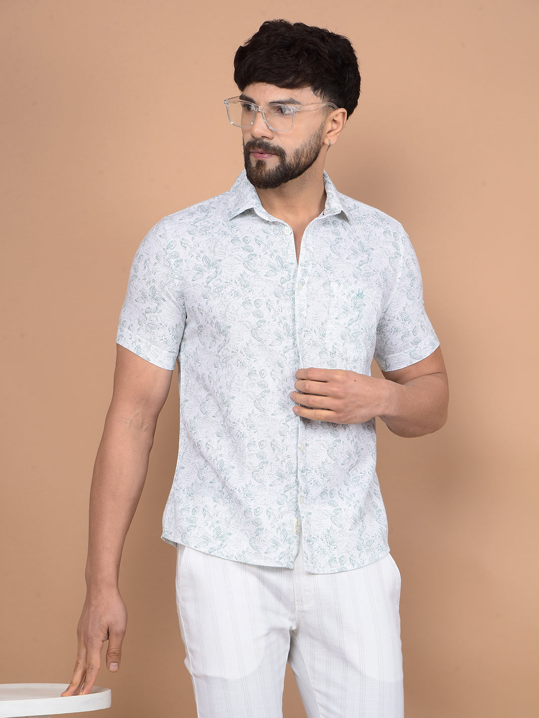 Green Floral Print 100% Cotton Shirt-Men Shirts-Crimsoune Club