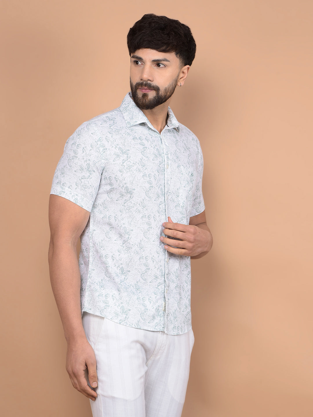 Green Floral Print 100% Cotton Shirt-Men Shirts-Crimsoune Club