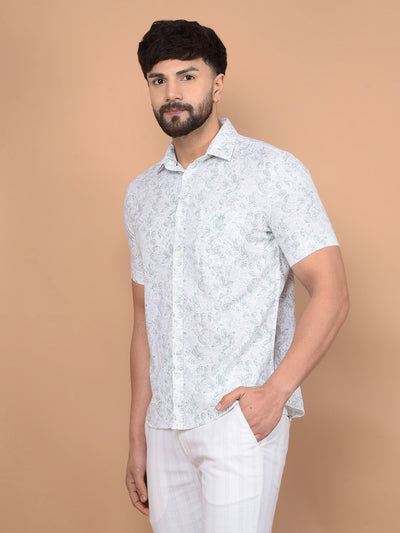 Green Floral Print 100% Cotton Shirt-Men Shirts-Crimsoune Club