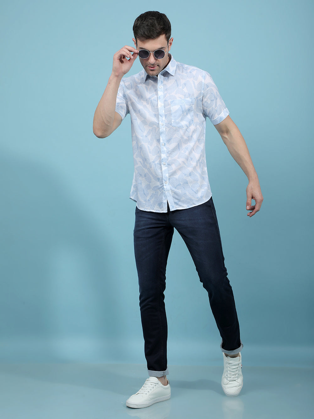 Blue Printed Shirt-Men Shirts-Crimsoune Club