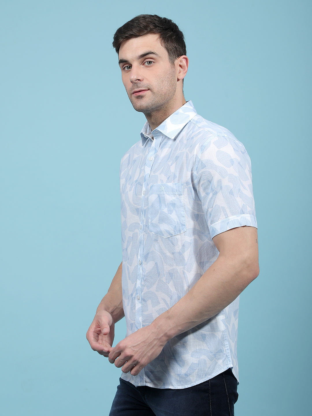 Blue Printed Shirt-Men Shirts-Crimsoune Club