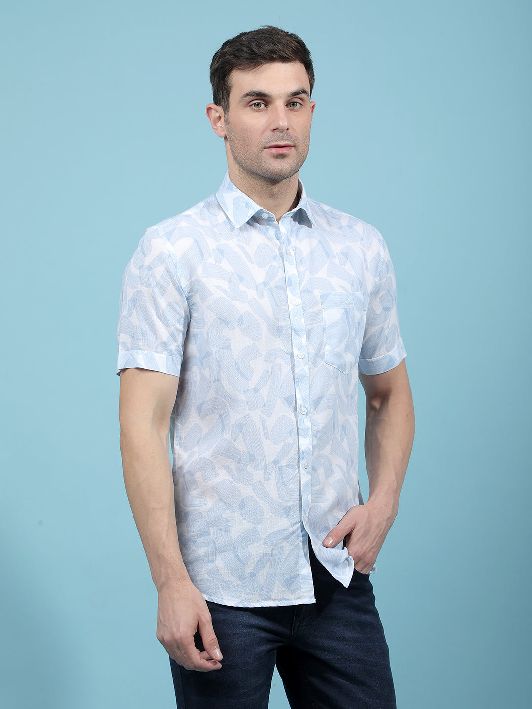 Blue Printed Shirt-Men Shirts-Crimsoune Club