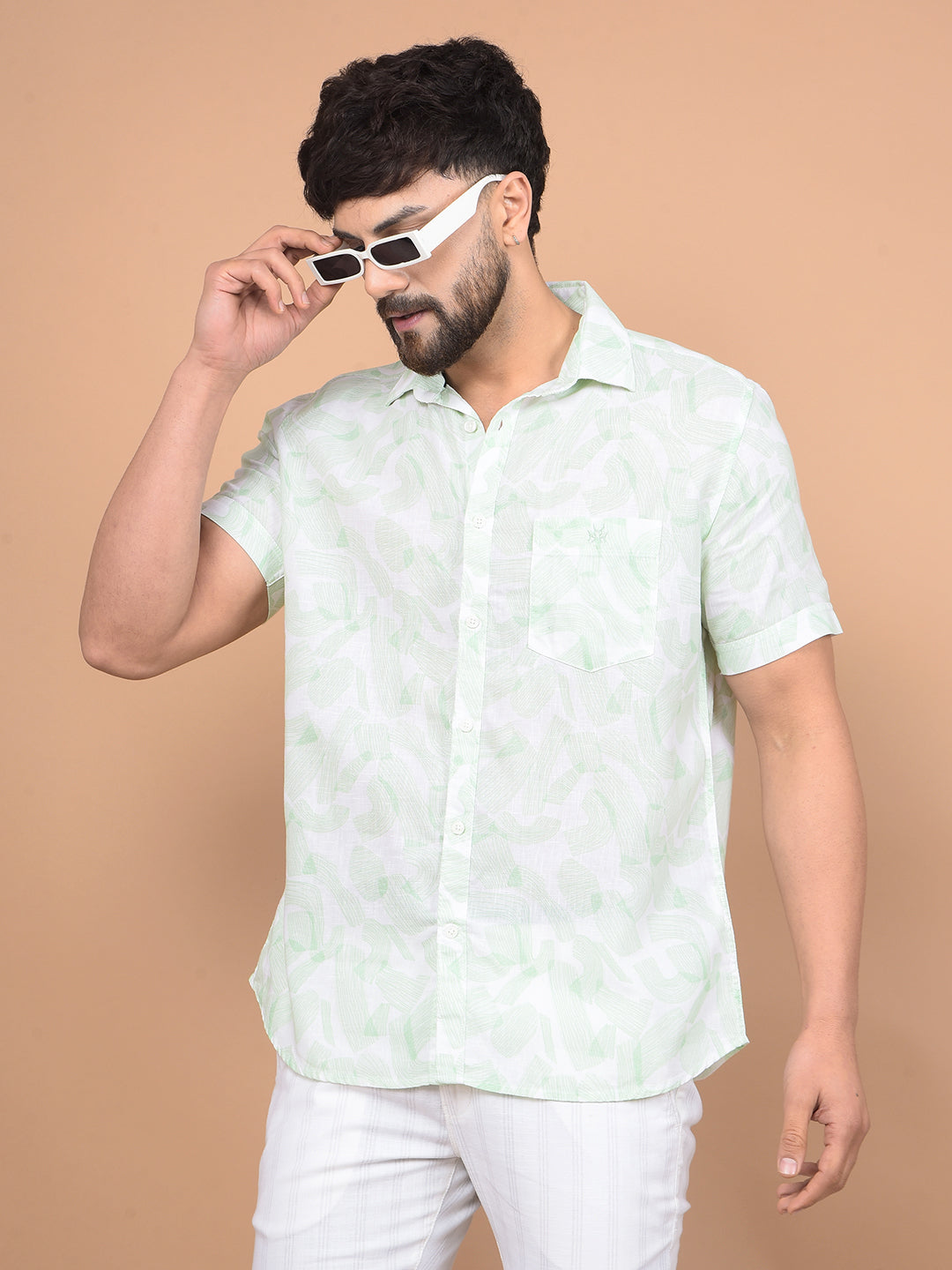 Green Printed Shirt-Men Shirts-Crimsoune Club