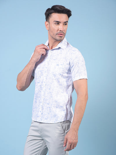 Blue Printed 100% Cotton Shirt-Men Shirts-Crimsoune Club