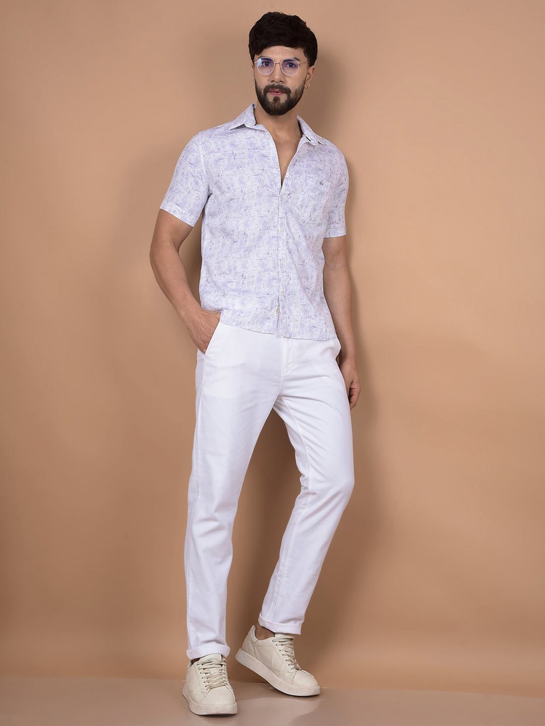 Purple Printed 100% Cotton Shirt-Men Shirts-Crimsoune Club
