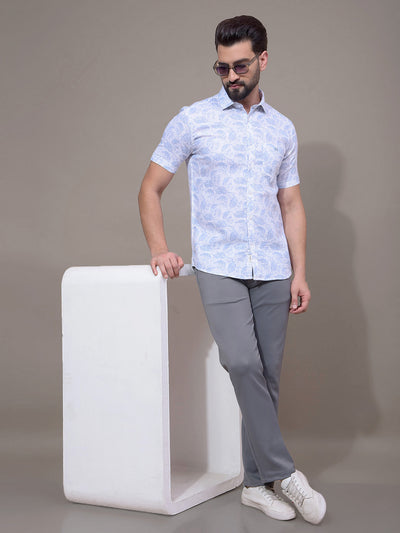 Blue Floral Print 100% Cotton Shirt-Men Shirts-Crimsoune Club