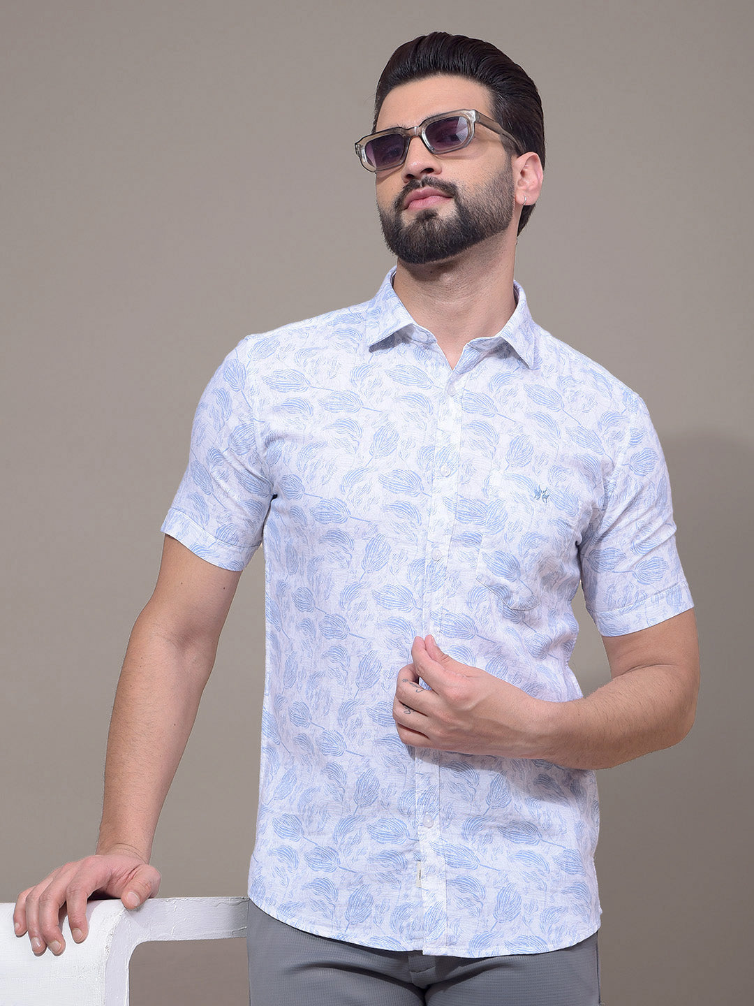 Blue Floral Print 100% Cotton Shirt-Men Shirts-Crimsoune Club