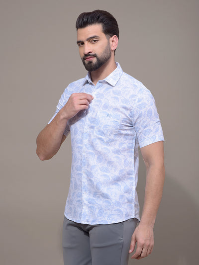 Blue Floral Print 100% Cotton Shirt-Men Shirts-Crimsoune Club