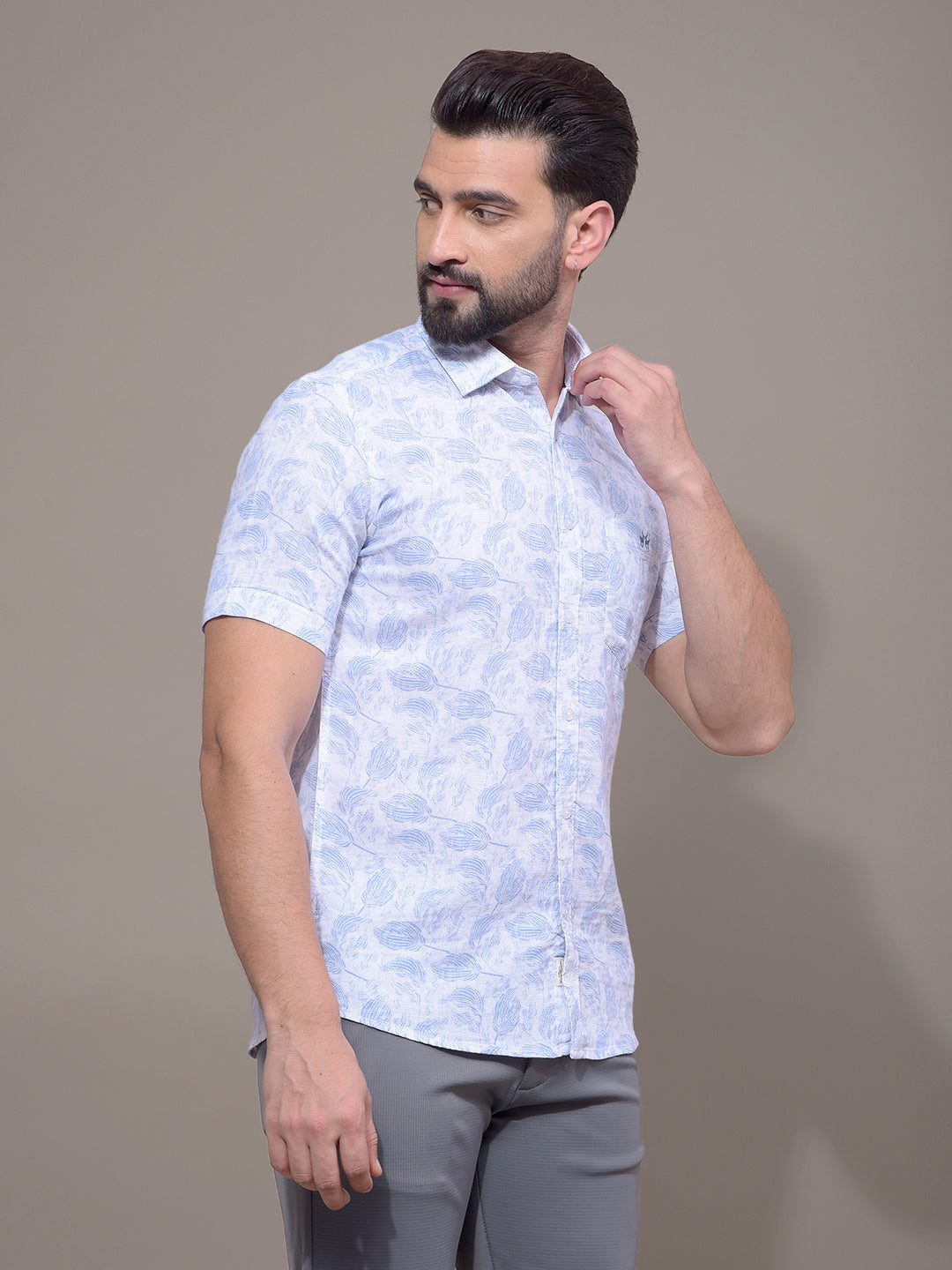 Blue Floral Print 100% Cotton Shirt-Men Shirts-Crimsoune Club