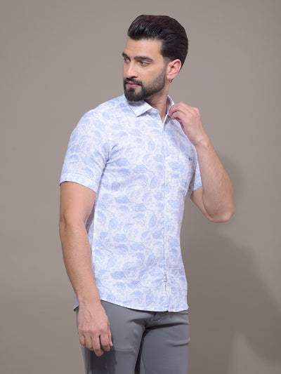 Blue Floral Print 100% Cotton Shirt-Men Shirts-Crimsoune Club