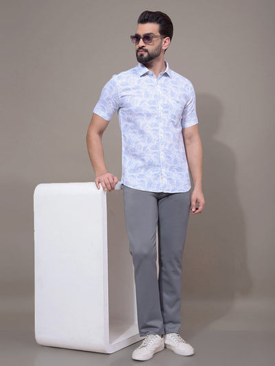 Blue Floral Print 100% Cotton Shirt-Men Shirts-Crimsoune Club