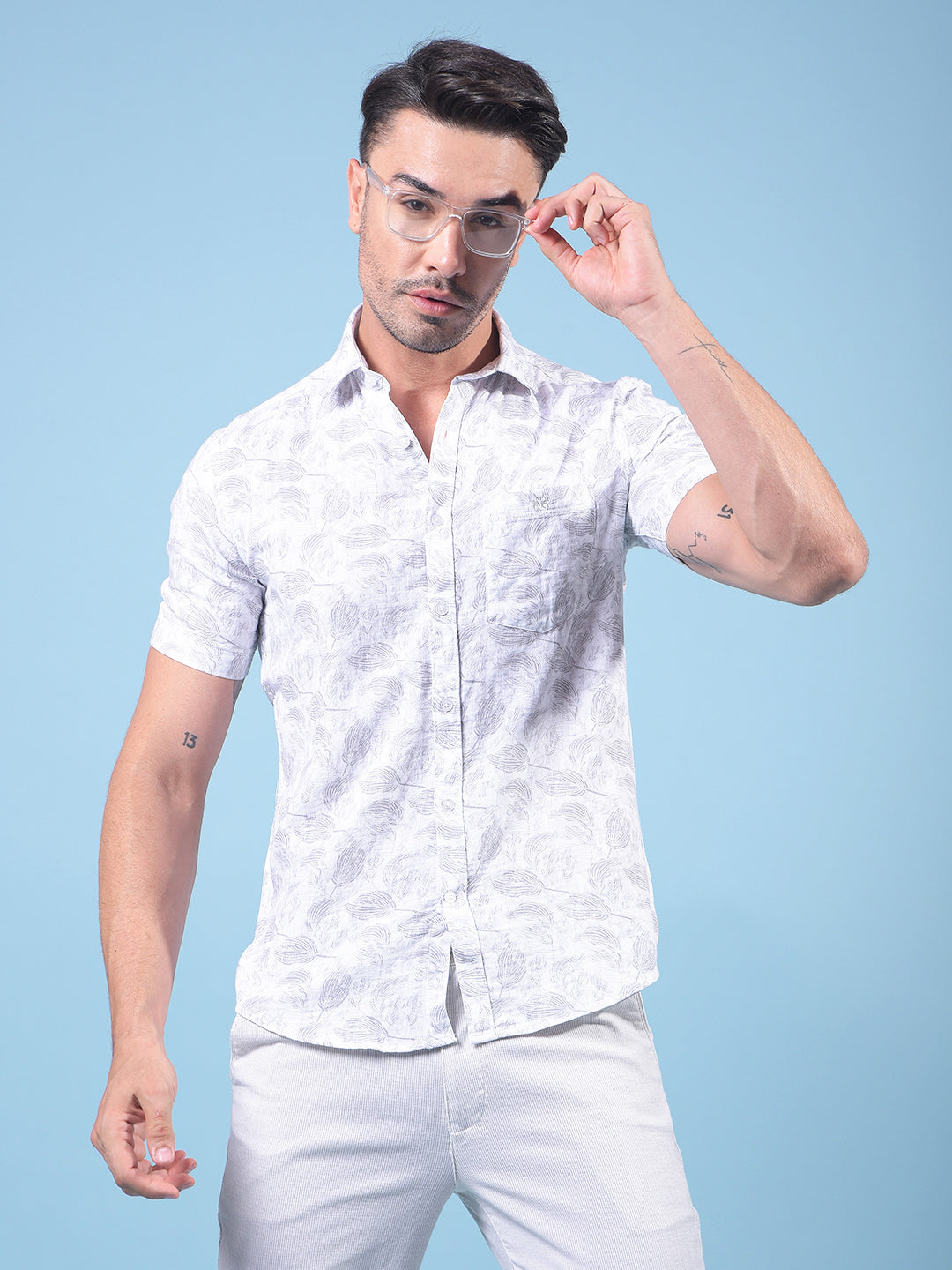 Grey Floral Print 100% Cotton Shirt-Men Shirts-Crimsoune Club